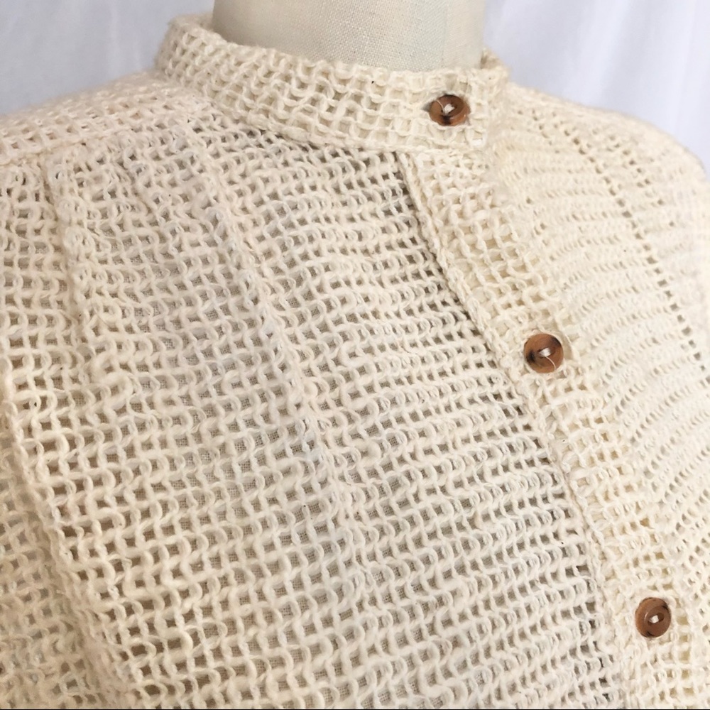 70s Vtg Open Knit Wood Button Rope Belted Tunic - Picture 5 of 17